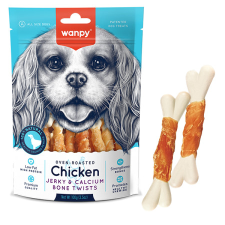 Wanpy Chicken Jerky & Calcium Bone Twists ВАНПІ КІСТКА З В’ЯЛЕНОЮ КУРКОЮ ТА КАЛЬЦІЄМ ласощі для собак Wanpy Chicken Jerky & Calcium Bone Twists ВАНПІ КІСТКА З В’ЯЛЕНОЮ КУРКОЮ ТА КАЛЬЦІЄМ ласощі для собак