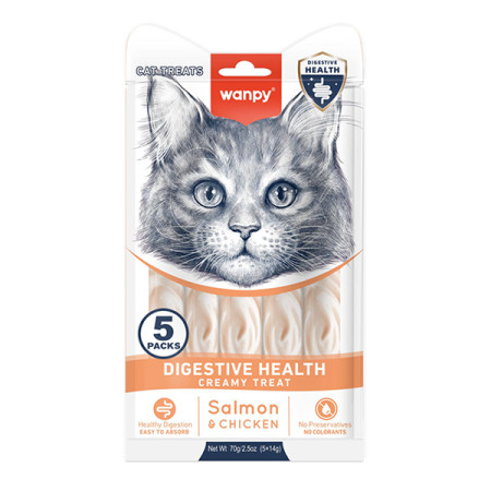 Wanpy Functional Creamy Lickable Treat Digestive Health ВАНПІ ЗДОРОВЕ ТРАВЛЕННЯ функціональні рідкі ласощі для котів із чутливим травленням Wanpy Functional Creamy Lickable Treat Digestive Health ВАНПІ ЗДОРОВЕ ТРАВЛЕННЯ функціональні рідкі ласощі для котів із чутливим травленням
