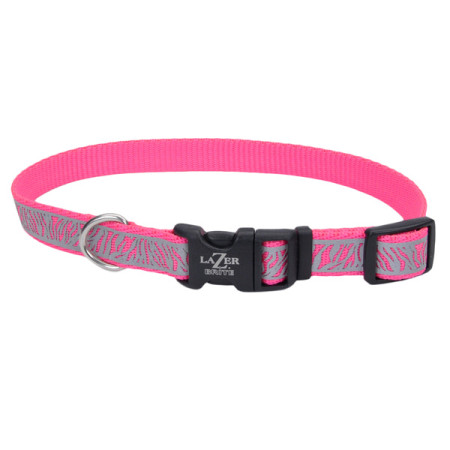 Coastal Lazer Brite Reflective Collar КОСТАЛ ЛАЗЕР БРАЙТ светоотражающий ошейник для собак, 1.6х30-46см, цвет розовая зебра