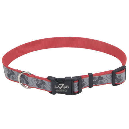 Coastal Lazer Brite Reflective Collar КОСТАЛ ЛАЗЕР БРАЙТ светоотражающий ошейник для собак, 1.6х30-46см, цвет красный с косточками
