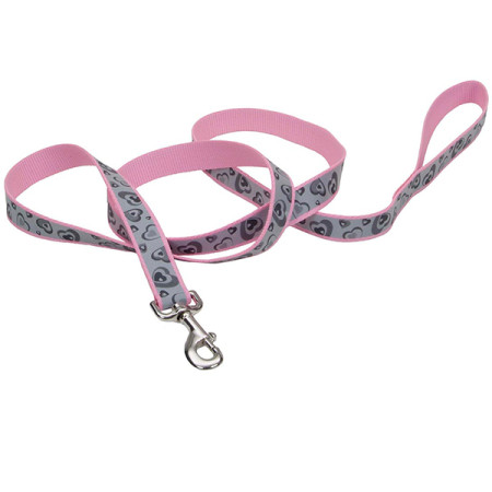 Coastal Lazer Brite Reflective Leash КОСТАЛ ЛАЗЕР БРАЙТ светоотражающий поводок для собак, 1.6смХ1.2м, цвет сердца розовый