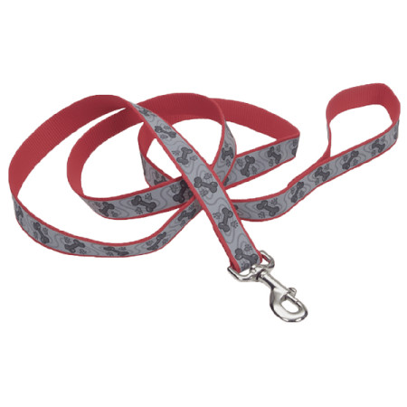 Coastal Lazer Brite Reflective Leash КОСТАЛ ЛАЗЕР БРАЙТ светоотражающий поводок для собак, 1.6смХ1.2м, цвет красный с косточками