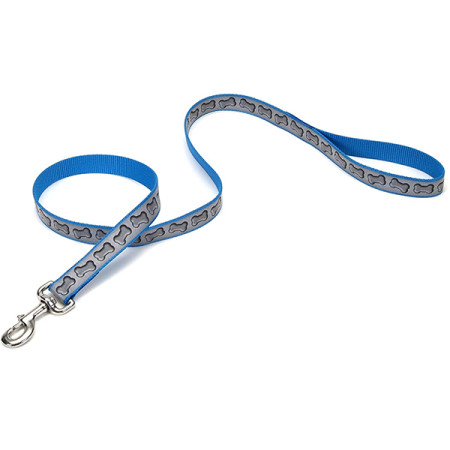 Coastal Lazer Brite Reflective Leash КОСТАЛ ЛАЗЕР БРАЙТ светоотражающий поводок для собак, 1.6смХ1.2м, цвет бирюзовый с косточками