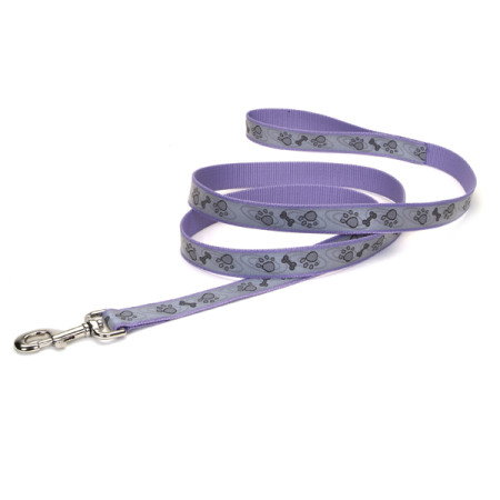 Coastal Lazer Brite Reflective Leash КОСТАЛ ЛАЗЕР БРАЙТ светоотражающий поводок для собак, 2.5смХ1.8м, цвет лапа кость фиолетовый