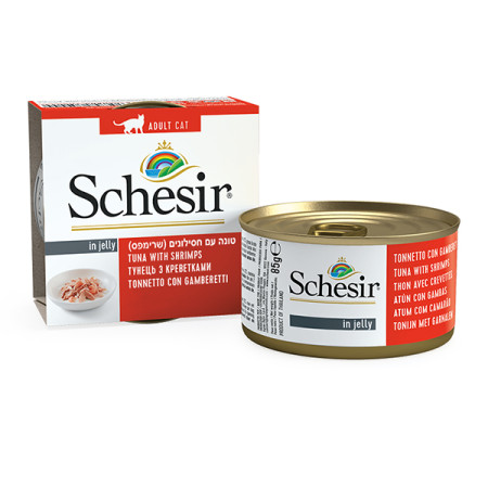 Schesir Tuna with Shrimps ШЕЗІР ТУНЕЦЬ З КРЕВЕТКАМИ в желе натуральні консерви для котів, вологий корм, банка 85г Schesir Tuna with Shrimps ШЕЗІР ТУНЕЦЬ З КРЕВЕТКАМИ в желе натуральні консерви для котів, вологий корм, банка 85г