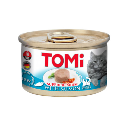 TOMi Salmon ТОМІ ЛОСОСЬ мус консерви для котів, банка 85г TOMi Salmon ТОМІ ЛОСОСЬ мус консерви для котів, банка 85г