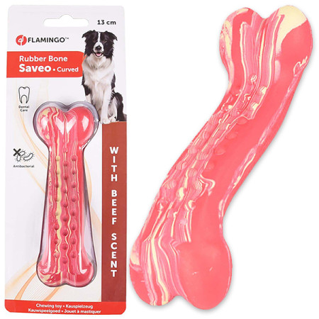 Flamingo Rubber Saveo Curved Bone Beef ФЛАМІНГО САВЕО ВИГНУТА КІСТКА жувальна іграшка для собак, смак яловичини, 13х4 см Flamingo Rubber Saveo Curved Bone Beef ФЛАМІНГО САВЕО ВИГНУТА КІСТКА жувальна іграшка для собак, смак яловичини, 13х4 см