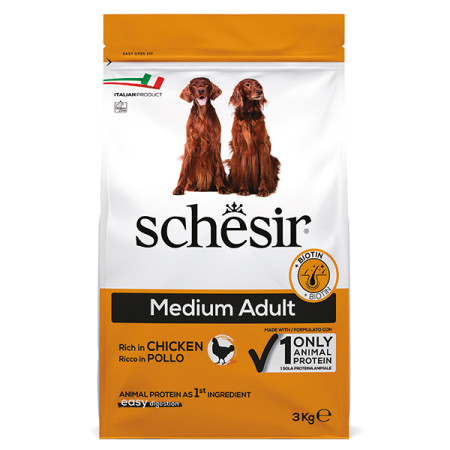 Schesir Dog Medium Adult Chicken ШЕЗІР ДОРОСЛИЙ СЕРЕДНІХ КУРКА сухий монопротеїновий корм для собак середніх порід, 3 кг