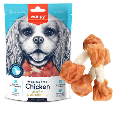 Wanpy Chicken Jerky Dumbbells ВАНПІ КІСТКА-ГАНТЕЛЬ З В’ЯЛЕНОЮ КУРКОЮ ласощі для собак Wanpy Chicken Jerky Dumbbells ВАНПІ КІСТКА-ГАНТЕЛЬ З В’ЯЛЕНОЮ КУРКОЮ ласощі для собак