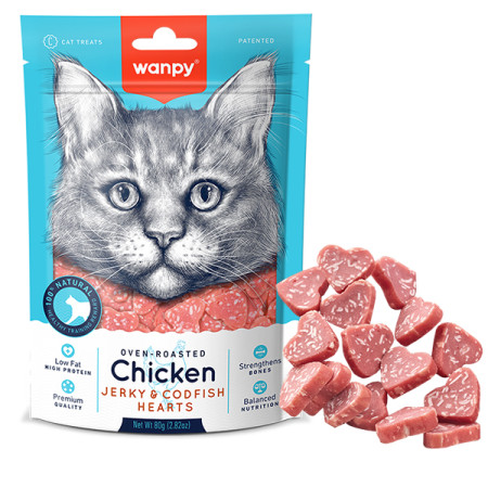 Wanpy Chicken Jerky & Codfish Hearts ВАНПІ СЕРДЕЧКИ КУРКА З ТРІСКОЮ ласощі для котів Wanpy Chicken Jerky & Codfish Hearts ВАНПІ СЕРДЕЧКИ КУРКА З ТРІСКОЮ ласощі для котів
