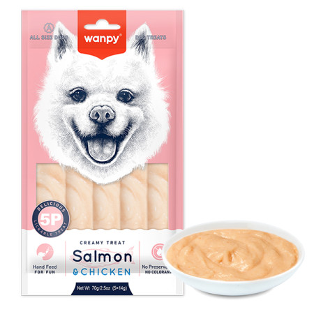 Wanpy Creamy Lickable Treat Salmon&Chicken ВАНПІ ЛОСОСЬ КУРКА рідкі ласощі для собак Wanpy Creamy Lickable Treat Salmon&Chicken ВАНПІ ЛОСОСЬ КУРКА рідкі ласощі для собак