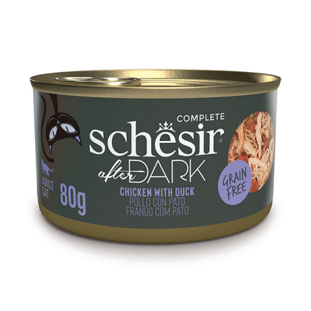 Schesir After Dark Chicken With Duck ШЕЗІР КУРКА З КАЧКОЮ в бульйоні натуральні консерви для котів, банка 80г Schesir After Dark Chicken With Duck ШЕЗІР КУРКА З КАЧКОЮ в бульйоні натуральні консерви для котів, банка 80г