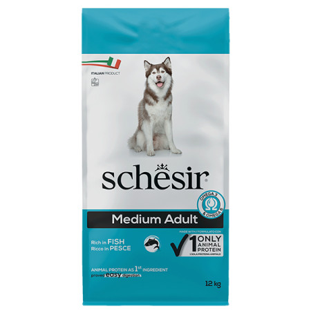Schesir Dog Medium Adult Fish ШЕЗІР ДОРОСЛИЙ СЕРЕДНІХ РИБА сухий монопротеїновий корм для собак середніх порід, 12 кг