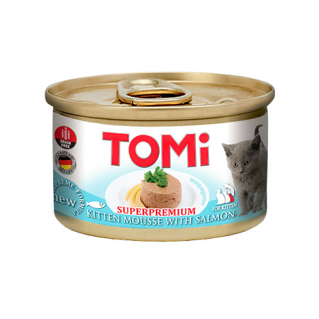 TOMi For Kitten with Salmon ТОМІ ДЛЯ КОШЕНЯТ ЛОСОСЬ консерви для кошенят, мус, банка 85г TOMi For Kitten with Salmon ТОМІ ДЛЯ КОШЕНЯТ ЛОСОСЬ консерви для кошенят, мус, банка 85г