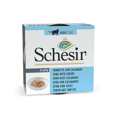 Schesir Tuna with Squid ШЕЗІР ТУНЕЦЬ З КАЛЬМАРОМ в желе натуральні консерви для котів, вологий корм, банка 85г Schesir Tuna with Squid ШЕЗІР ТУНЕЦЬ З КАЛЬМАРОМ в желе натуральні консерви для котів, вологий корм, банка 85г