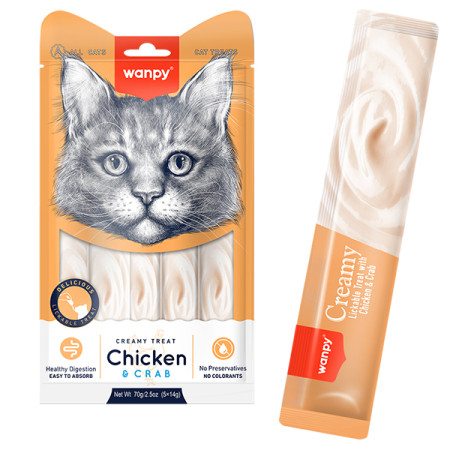Wanpy Creamy Lickable Treats Chicken & Crab ВАНПІ КУРКА З КРАБОМ рідкі ласощі для котів Wanpy Creamy Lickable Treats Chicken & Crab ВАНПІ КУРКА З КРАБОМ рідкі ласощі для котів