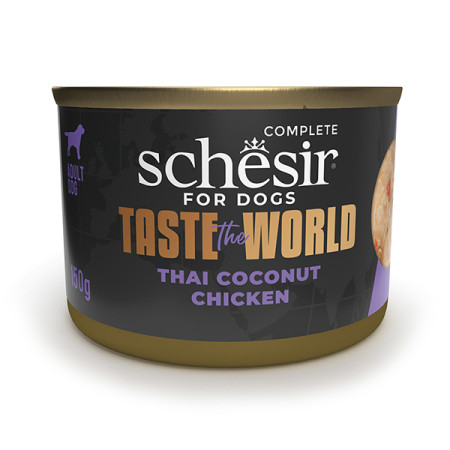Schesir Taste the World Chicken Thai Coconut ШЕЗІР КУРКА ПО-ТАЙСЬКИ в бульйоні натуральні консерви для собак, вологий корм, банка 150г Schesir Taste the World Chicken Thai Coconut ШЕЗІР КУРКА ПО-ТАЙСЬКИ в бульйоні натуральні консерви для собак, вологий корм, банка 150г