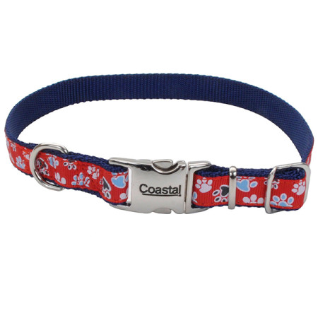 Coastal Pet Attire Ribbon КОСТАЛ РИББОН ошейник для собак, 2.5х46-66см, цвет красный с лапками