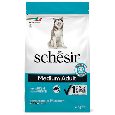 Schesir Dog Medium Adult Fish ШЕЗІР ДОРОСЛИЙ СЕРЕДНІХ РИБА сухий монопротеїновий корм для собак середніх порід, 3 кг