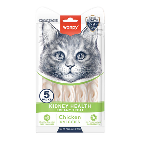 Wanpy Functional Creamy Lickable Treat Kidney Health ВАНПІ ЗДОРОВ’Я НИРОК функціональні рідкі ласощі для котів із нирковою недостатністю Wanpy Functional Creamy Lickable Treat Kidney Health ВАНПІ ЗДОРОВ’Я НИРОК функціональні рідкі ласощі для котів із нирковою недостатністю