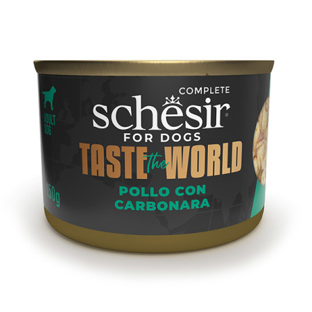 Schesir Taste the World Chicken with Carbonara ШЕЗІР КУРКА З КАРБОНАРОЮ в бульйоні натуральні консерви для собак, вологий корм, банка 150г Schesir Taste the World Chicken with Carbonara ШЕЗІР КУРКА З КАРБОНАРОЮ в бульйоні натуральні консерви для собак, вологий корм, банка 150г