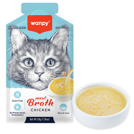 Wanpy Meat Broths Chicken ВАНПІ СУП З КУРКОЮ беззерновий рідкий корм для котів, пауч 50г Wanpy Meat Broths Chicken ВАНПІ СУП З КУРКОЮ беззерновий рідкий корм для котів, пауч 50г