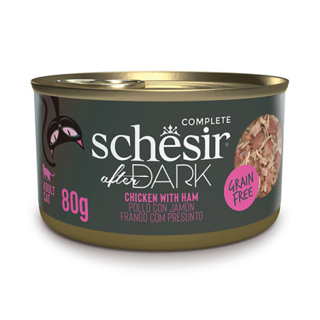 Schesir After Dark Chicken With Ham ШЕЗІР КУРКА З ШИНКОЮ в бульйоні натуральні консерви для котів, банка 80г Schesir After Dark Chicken With Ham ШЕЗІР КУРКА З ШИНКОЮ в бульйоні натуральні консерви для котів, банка 80г