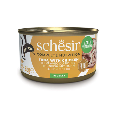 Schesir Tuna Chicken ШЕЗІР ТУНЕЦЬ З КУРЯЧИМ ФІЛЕ в желе натуральні консерви для котів, вологий корм, банка 85г Schesir Tuna Chicken ШЕЗІР ТУНЕЦЬ З КУРЯЧИМ ФІЛЕ в желе натуральні консерви для котів, вологий корм, банка 85г