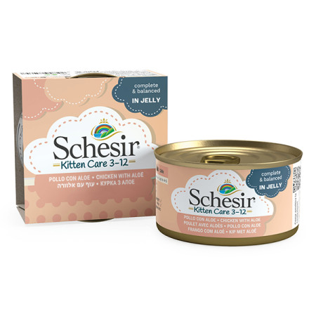 Schesir Kitten Chicken with Aloe ШЕЗІР КУРКА З АЛОЕ в желе натуральні консерви для кошенят, вологий корм, банка 85г Schesir Kitten Chicken with Aloe ШЕЗІР КУРКА З АЛОЕ в желе натуральні консерви для кошенят, вологий корм, банка 85г