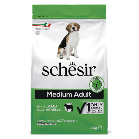 Schesir Dog Medium Adult Lamb ШЕЗІР ДОРОСЛИЙ СЕРЕДНІХ ЯГНЯ сухий монопротеїновий корм для собак середніх порід, 3 кг