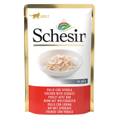 Schesir Chicken Seabass ШЕЗІР КУРЯЧЕ ФІЛЕ З МОРСЬКИМ ОКУНЕМ в желе натуральні консерви для котів, вологий корм, пауч 85г Schesir Chicken Seabass ШЕЗІР КУРЯЧЕ ФІЛЕ З МОРСЬКИМ ОКУНЕМ в желе натуральні консерви для котів, вологий корм, пауч 85г