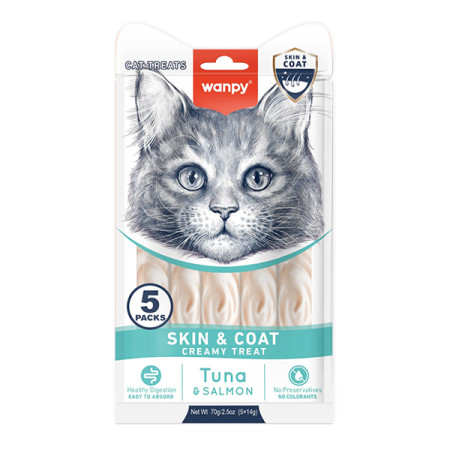 Wanpy Functional Creamy Lickable Treat Skin&Coat ВАНПІ ШКІРА Й ШЕРСТЬ функціональні рідкі ласощі для котів Wanpy Functional Creamy Lickable Treat Skin&Coat ВАНПІ ШКІРА Й ШЕРСТЬ функціональні рідкі ласощі для котів
