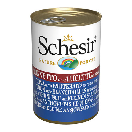 Schesir Tuna with Whitebaits ШЕЗІР ТУНЕЦЬ З АНЧОУСАМИ в бульйоні натуральні консерви для котів, вологий корм, банка 140г Schesir Tuna with Whitebaits ШЕЗІР ТУНЕЦЬ З АНЧОУСАМИ в бульйоні натуральні консерви для котів, вологий корм, банка 140г