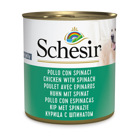 Schesir Chicken With Spinach ШЕЗІР КУРКА ЗІ ШПИНАТОМ в желе натуральні консерви для собак, вологий корм, банка 285г Schesir Chicken With Spinach ШЕЗІР КУРКА ЗІ ШПИНАТОМ в желе натуральні консерви для собак, вологий корм, банка 285г