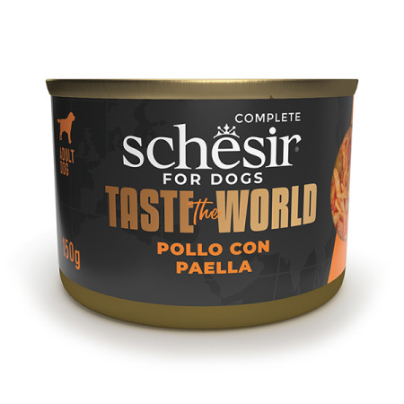 Schesir Taste the World Chicken With Paella ШЕЗІР КУРКА З ПАЕЛЬЄЮ в бульйоні натуральні консерви для собак, вологий корм, банка 150г Schesir Taste the World Chicken With Paella ШЕЗІР КУРКА З ПАЕЛЬЄЮ в бульйоні натуральні консерви для собак, вологий корм, банка 150г