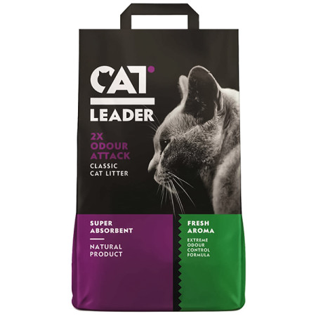 Cat Leader Classic 2xOdour Attack Fresh КЭТ ЛИДЕР КЛАССИК ДВОЙНАЯ СВЕЖЕСТЬ супервпитывающий наполнитель в кошачий туалет, 10 кг