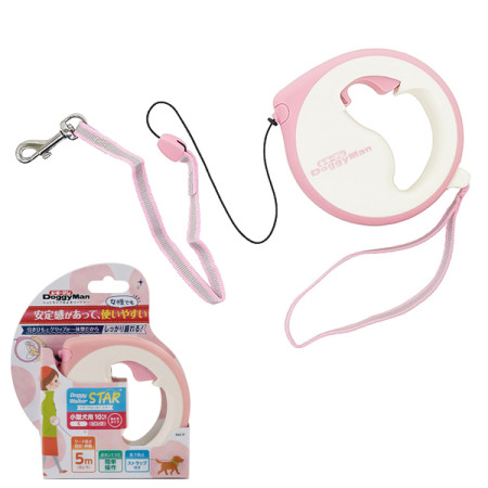 DoggyMan Retractable Lead Star ДОГГІМЕН СТАР повідець рулетка для собак до 10кг, трос 5м, колір рожевий