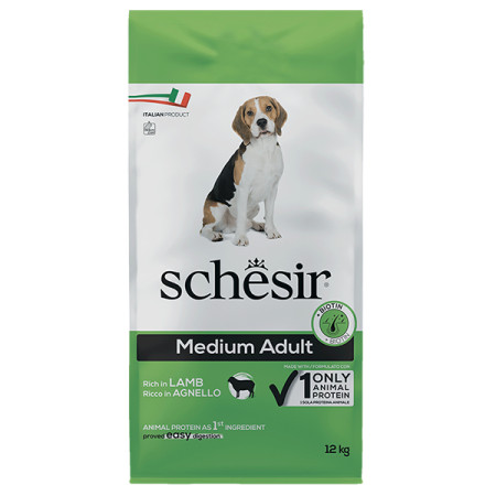 Schesir Dog Medium Adult Lamb ШЕЗІР ДОРОСЛИЙ СЕРЕДНІХ ЯГНЯ сухий монопротеїновий корм для собак середніх порід, 12 кг