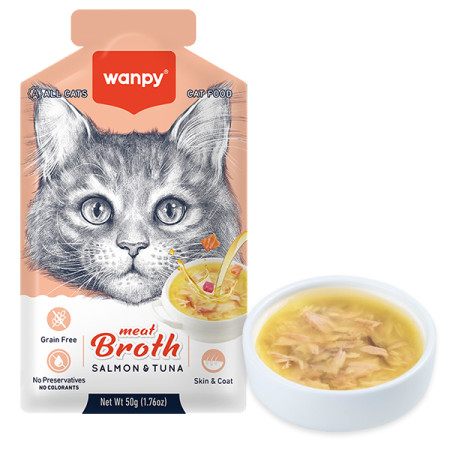 Wanpy Meat Broths Salmon&Tuna ВАНПІ СУП З ЛОСОСЕМ І ТУНЦЕМ беззерновий рідкий корм для котів, пауч 50г Wanpy Meat Broths Salmon&Tuna ВАНПІ СУП З ЛОСОСЕМ І ТУНЦЕМ беззерновий рідкий корм для котів, пауч 50г