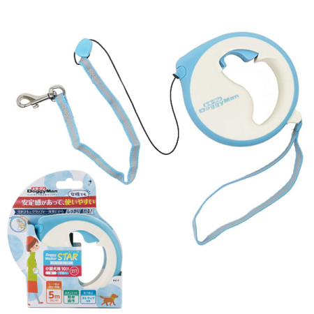 DoggyMan Retractable Lead Star ДОГГІМЕН СТАР повідець рулетка для собак до 10кг, трос 5м, колір блакитний