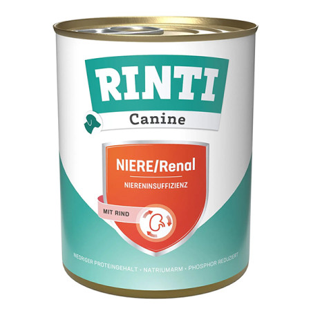 Rinti Canine Veterinary Niere/Renal mit Rind РІНТІ ВЕТЕРІНАРІ РЕНАЛ ЯЛОВИЧИНА дієтичний вологий корм для собак із захворюваннями нирок, банка 800 г