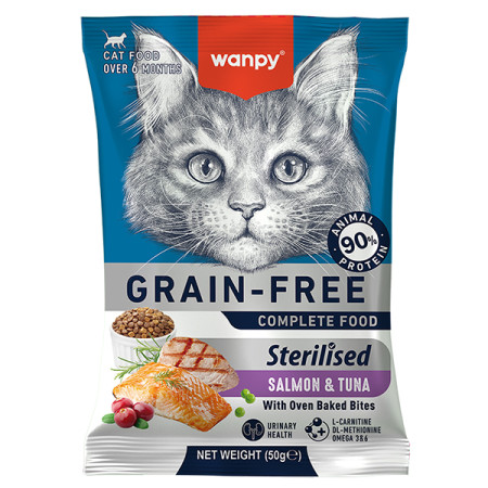 Wanpy Sterilized Cat Grain Free Salmon & Tuna ВАНПІ ЛОСОСЬ З ТУНЦЕМ ДЛЯ СТЕРИЛІЗОВАНИХ сухий беззерновий корм для котів, 50 г Wanpy Sterilized Cat Grain Free Salmon & Tuna ВАНПІ ЛОСОСЬ З ТУНЦЕМ ДЛЯ СТЕРИЛІЗОВАНИХ сухий беззерновий корм для котів, 50 г