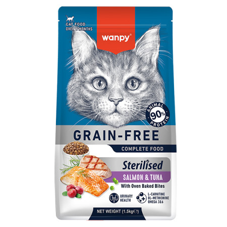Wanpy Sterilized Cat Grain Free Salmon & Tuna ВАНПІ ЛОСОСЬ З ТУНЦЕМ ДЛЯ СТЕРИЛІЗОВАНИХ сухий беззерновий корм для котів, 1.5 кг Wanpy Sterilized Cat Grain Free Salmon & Tuna ВАНПІ ЛОСОСЬ З ТУНЦЕМ ДЛЯ СТЕРИЛІЗОВАНИХ сухий беззерновий корм для котів, 1.5 кг