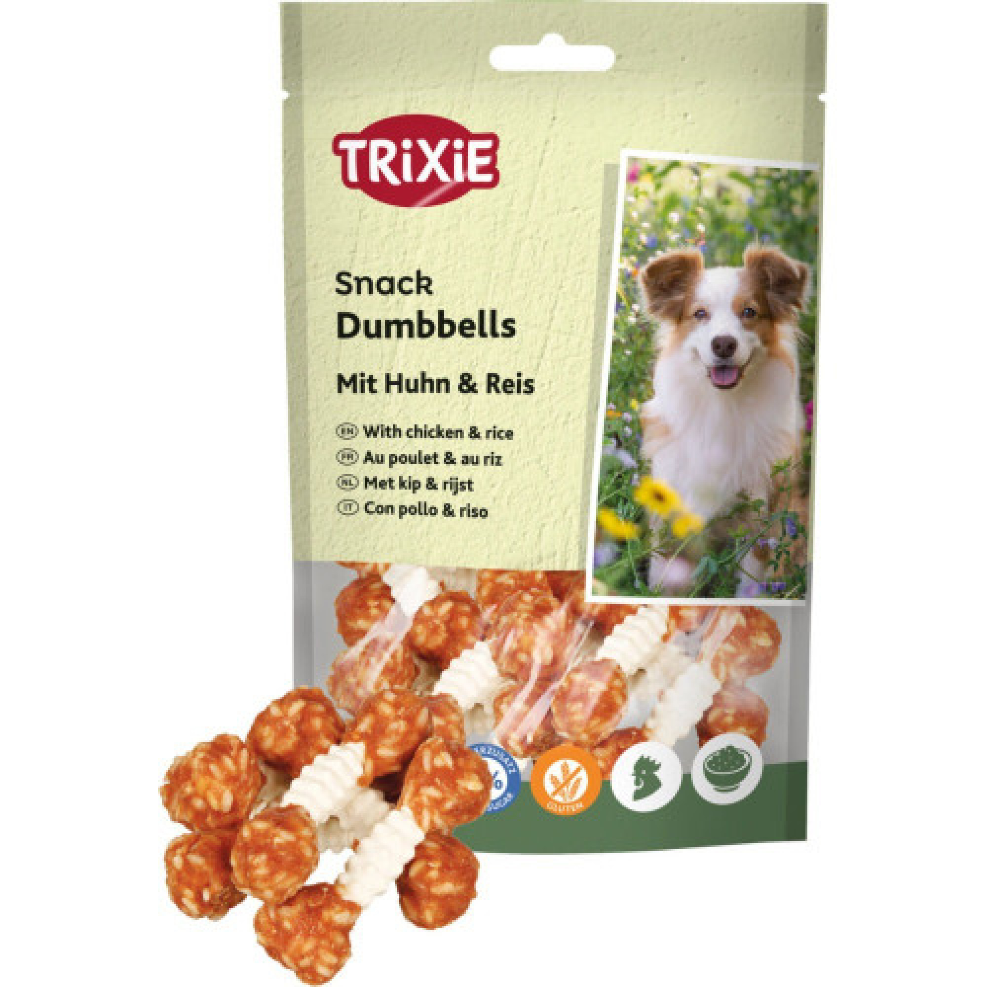 Лакомство Trixie Denta Fun Chewing Dumbbells для собак Гантель жевательная с курицей и рисом 100 г 6 шт