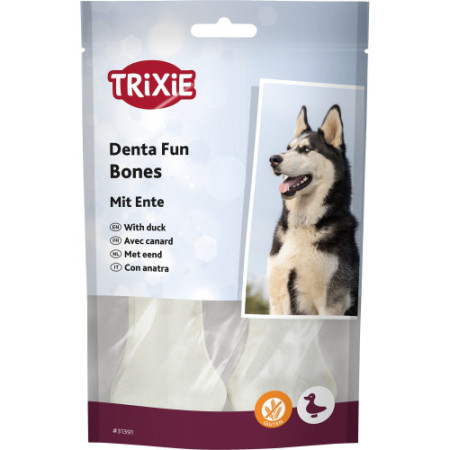 Ласощі Trixie Denta Fun Duck Chewing Bones для собак Кісточка для чищення зубів з качкою 10 см 70 г/2 шт Ласощі Trixie Denta Fun Duck Chewing Bones для собак Кісточка для чищення зубів з качкою 10 см 70 г/2 шт