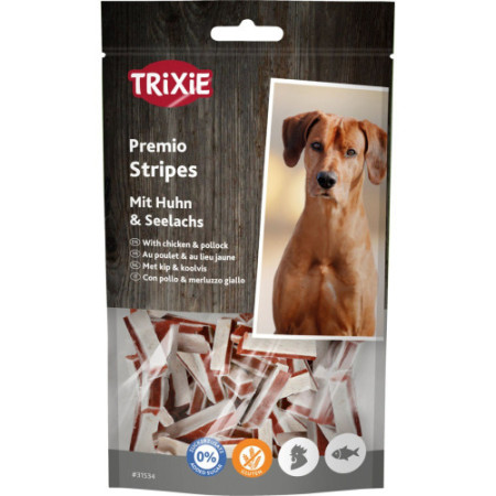 Ласощі Trixie Premio Stripes with Chicken & Pollock для собак палички з куркою та мінтаєм 75 г Ласощі Trixie Premio Stripes with Chicken & Pollock для собак палички з куркою та мінтаєм 75 г