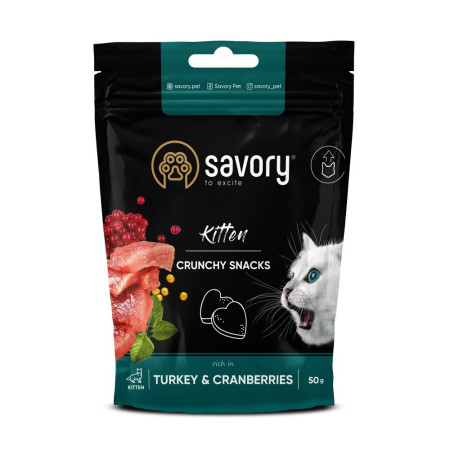 Хрусткі ласощі Savory для здорового росту кошенят, індичка та журавлина Хрусткі ласощі Savory для здорового росту кошенят, індичка та журавлина