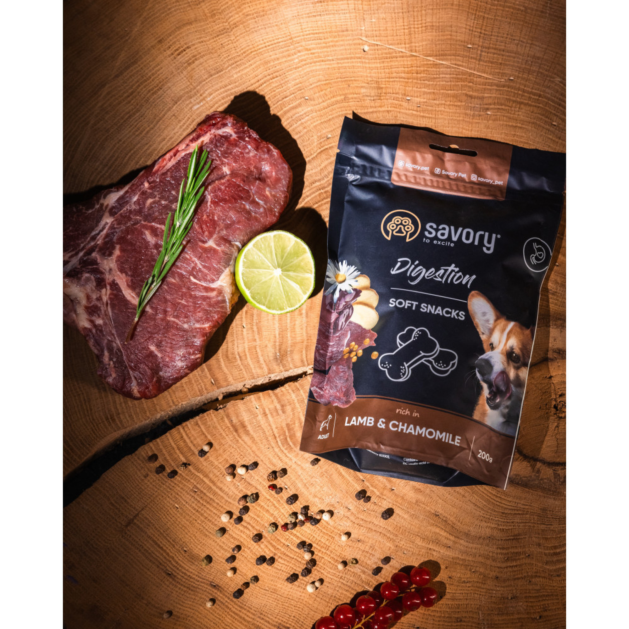 М’які ласощі Savory Digestion Lamb and Chamomile для собак усіх порід для покращення травлення з ягням та ромашкою 200 г