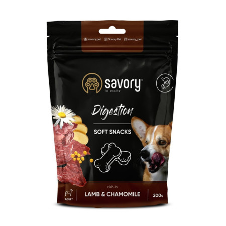 М’які ласощі Savory Digestion Lamb and Chamomile для собак усіх порід для покращення травлення з ягням та ромашкою 200 г М’які ласощі Savory Digestion Lamb and Chamomile для собак усіх порід для покращення травлення з ягням та ромашкою 200 г