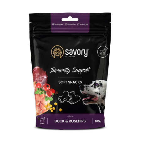 М’які ласощі Savory Immunity Duck and Rosehip для дорослих собак усіх порід для зміцнення імунітету з качкою та шипшиною 200 г М’які ласощі Savory Immunity Duck and Rosehip для дорослих собак усіх порід для зміцнення імунітету з качкою та шипшиною 200 г
